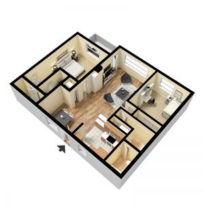 2 Bedroom Layout with Furniture