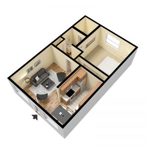 1 Bedroom Layout with Furniture